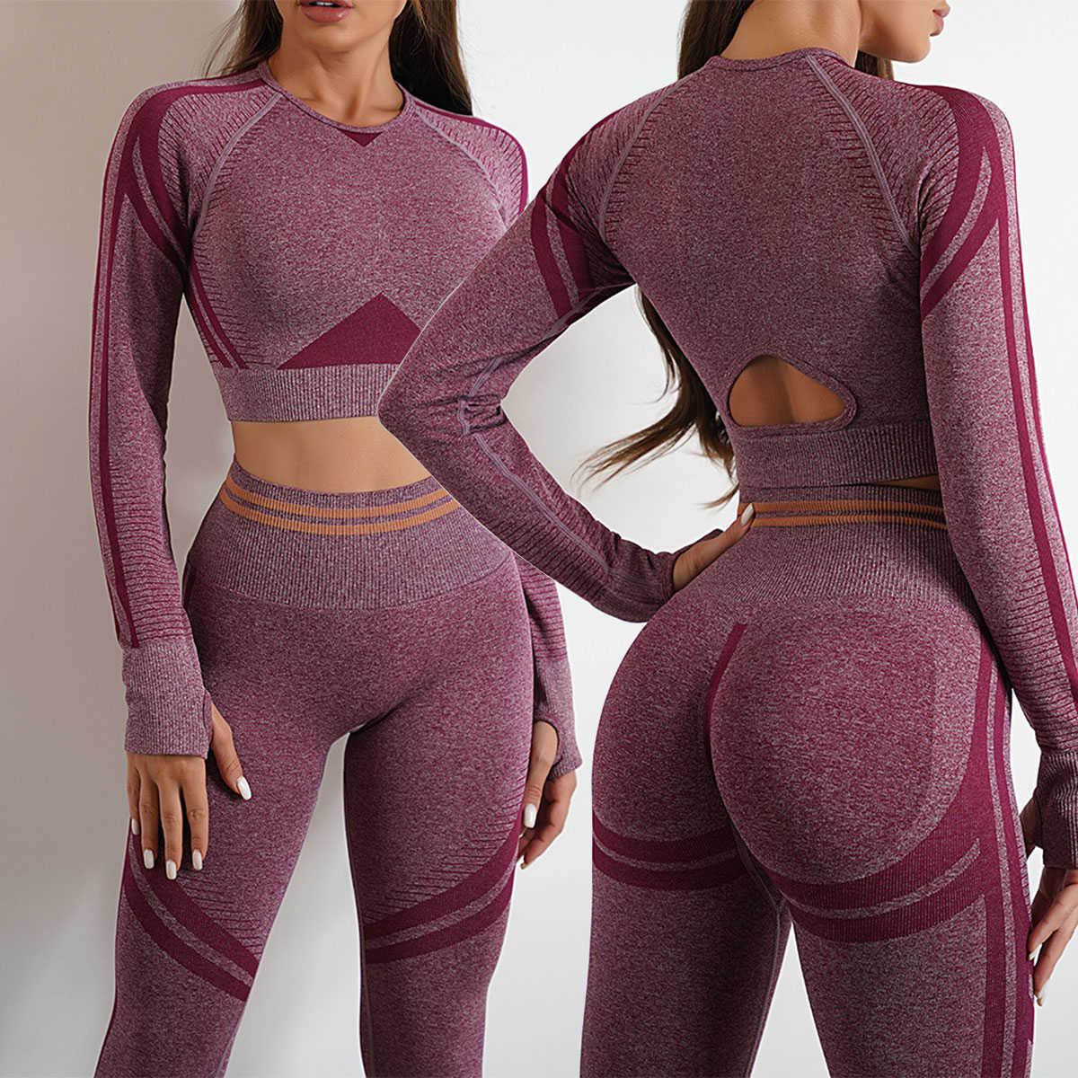 Womens Tracksuits Seamless Gym Clothes Women Fitness Leggings Sport Long Sleeve Yoga Set Running Workout Sportswear High Waist Legging Outfit Wear P23