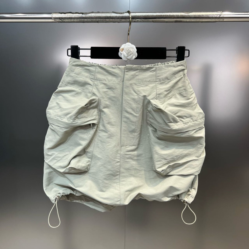 Skirts BORVEMAYS Drawstring Simple Skirts Thin Summer High Waist Solid Color Pockets All-match Women WZ1779 230506