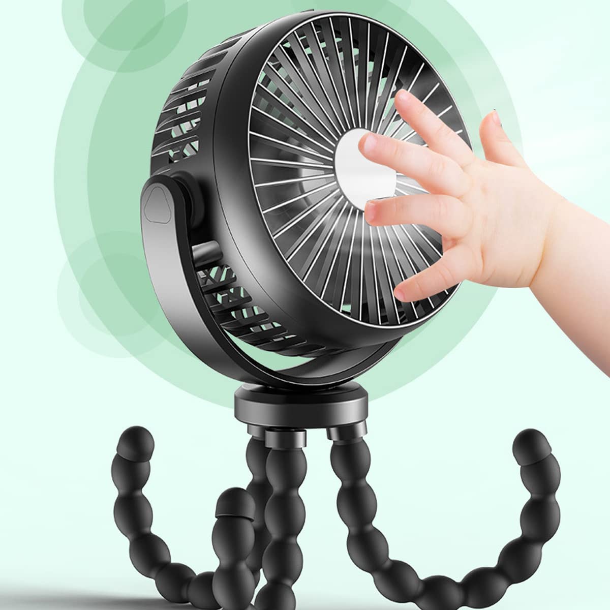 5200mAh Battery Powered Handheld Fan Portable Baby Stroller Fan 360°Rotate Rechargeable Mini Clip on Fan with Flexible Tripod for Car Seat Travel
