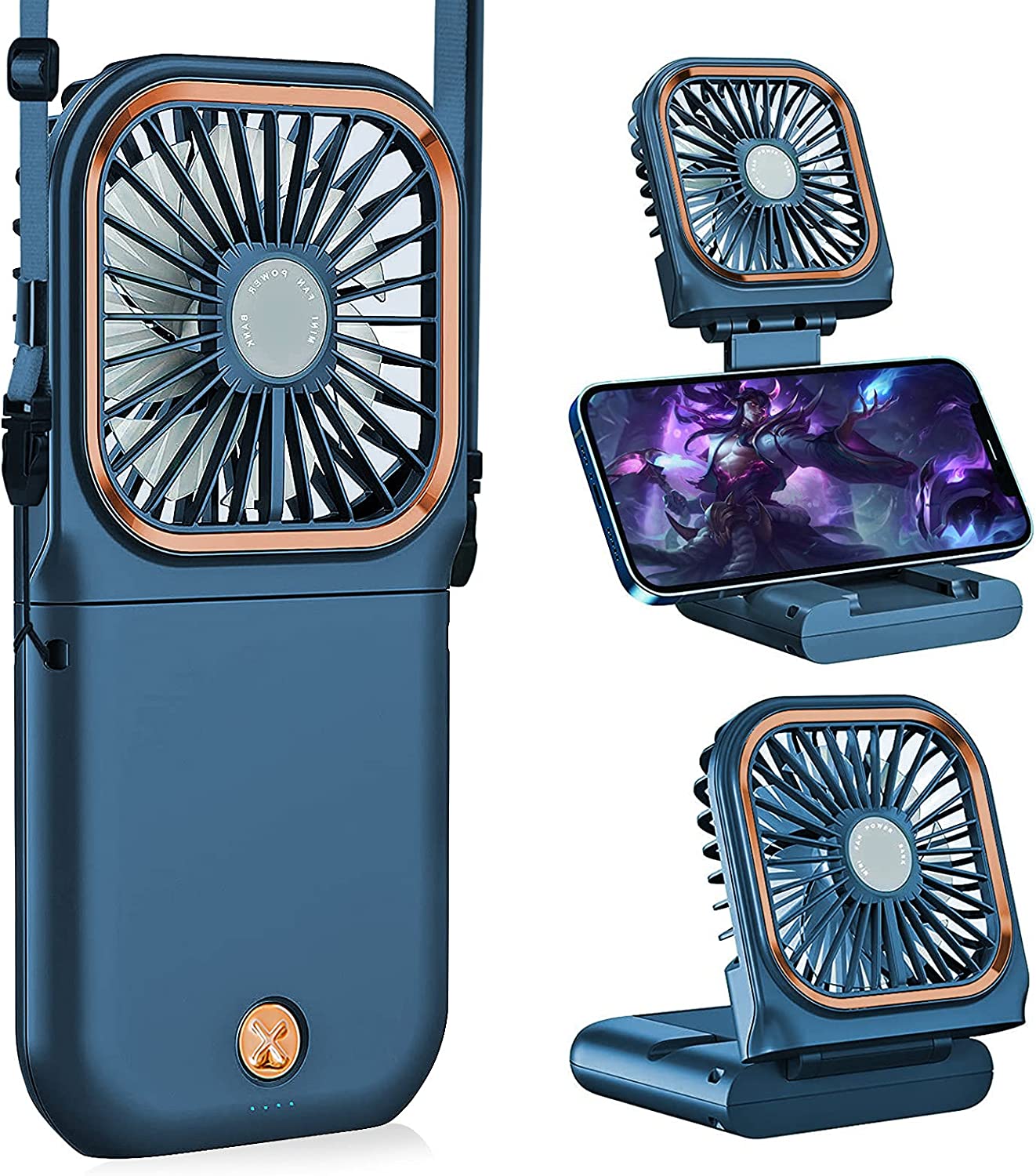 Mini Portable USB Foldable Personal Power Bank 3000mAh Battery Handheld Desk Fan with 4 Speeds Adjustment for Womens Girls Kids Travel Outdoor