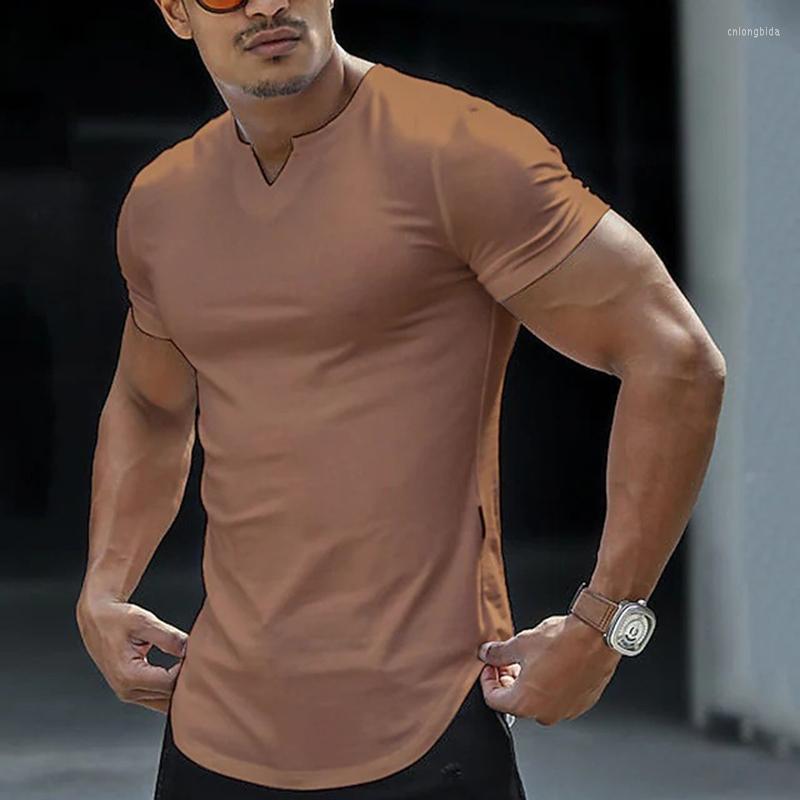 Mens t Shirts Casual Slim Fit Sports Shirt Summer Short Sleeve v Neck Skinny Stretch Tees Leisure Men Clothes Streetwear Pullover Tops