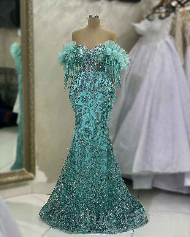 May 2023 Aso Ebi Urious Mermaid Prom Crystals Sequined Lace Evening Formal Party Second Reception Birthday Engagement Gowns Dress Robe De Soiree Zj173