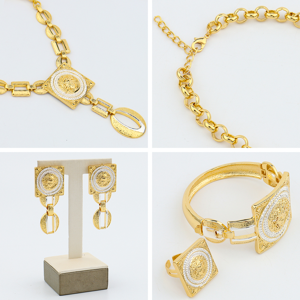 Pendant Necklaces YM Jewelry Set For Women 18K Gold Color African Accessories Earring Necklace Bracelet Ring Woman Weddings Gift Party 230506