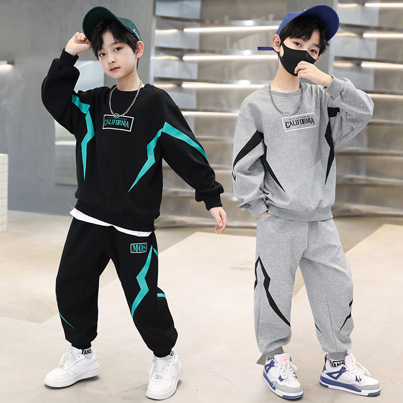 Clothing Sets Boys Contrast Alphabet Lightning SweatshirtSweatpant Children Tracksuit Kids Outfits Jumper Pant Jogger Set For 515 Years 230506