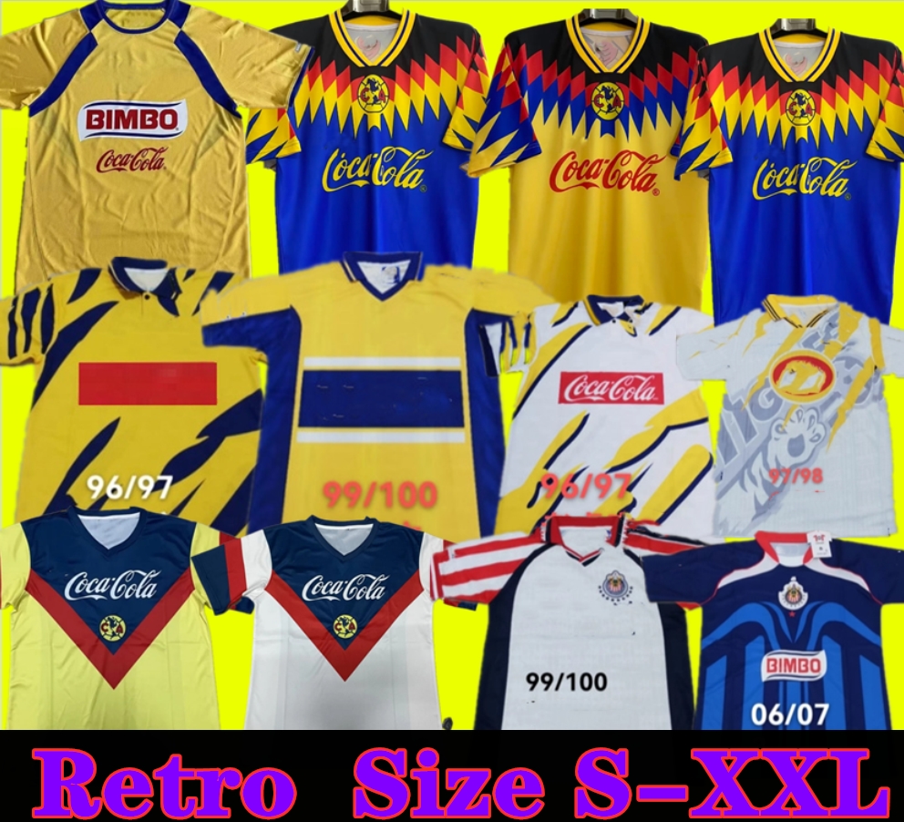 1987 1988 Guadalajara Tigres RETRO soccer Jerseys Club America LIGA MX Football Shirts MEXICO R.SAMBUEZA P.AGUILAR O.PERALTA C.DOMINGUEZ MATHEUS 94 95 05 06 uniform