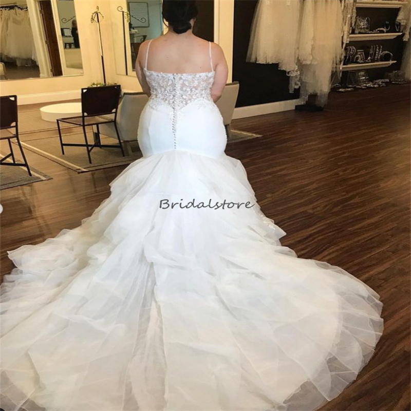New Plus Size White Wedding Dress 2023 Gorgeous Mermaid Lace Tulle Trumpet Country Bridal Gowns Sexy Backless Japanese Bride robe de mariee Femme vest