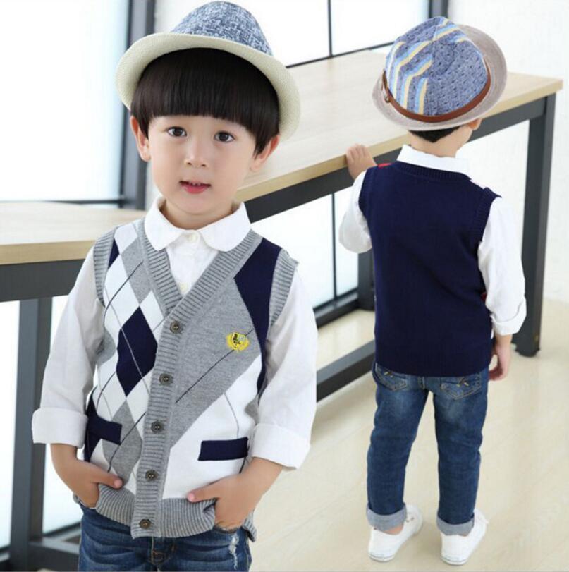 Cardigan 2023 Autumn Spring Kids Boy Sweater Vest Children Clothing Plaid Stitching Coat Baby Cotton thick top Boys 230506