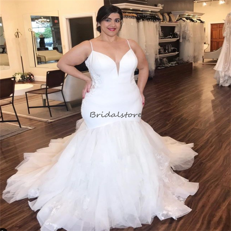 New Plus Size White Wedding Dress 2023 Gorgeous Mermaid Lace Tulle Trumpet Country Bridal Gowns Sexy Backless Japanese Bride robe de mariee Femme vest