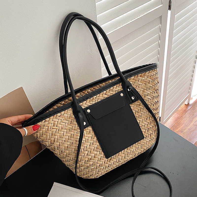 stylisheendibags Evening Bags 2022 Beach Basket Summer Bag Straw Bag Fashion Beach Purse Big Rattan Shoulder Bags Large Capacity Woven Tote Hand-made Handbags