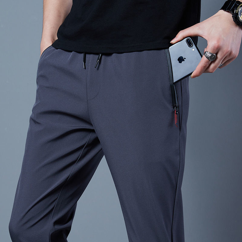 Mens Pants Summer Casual Ice Silk Thin Sports Elastic Straight Trousers Breathable Quickdrying 230506