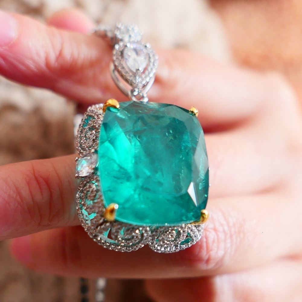 Pendant Necklaces KQDANCE Woman Lab Emerald Gemstone Gem For All match CZ Diamond Tennis Chain with Green Stone Wedding Jewelry 230506