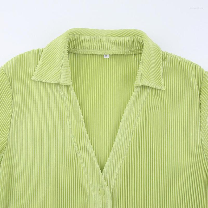 Women's Blouses Green Vintage Flare Sleeve Blouse Shirt 2023 Spring Casual Single Breasted Women Top Summer Loose Turn Down Collar Shirts