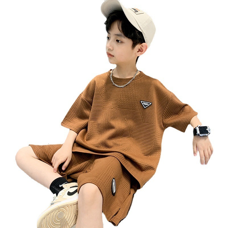 Clothing Sets 2pcs Kids Tracksuits Summer Solid Ribbed Big Boy Casual Sport Outfits Children Clothes TShirt Shorts Set 230506