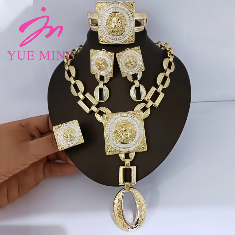 Pendant Necklaces YM Jewelry Set For Women 18K Gold Color African Accessories Earring Necklace Bracelet Ring Woman Weddings Gift Party 230506