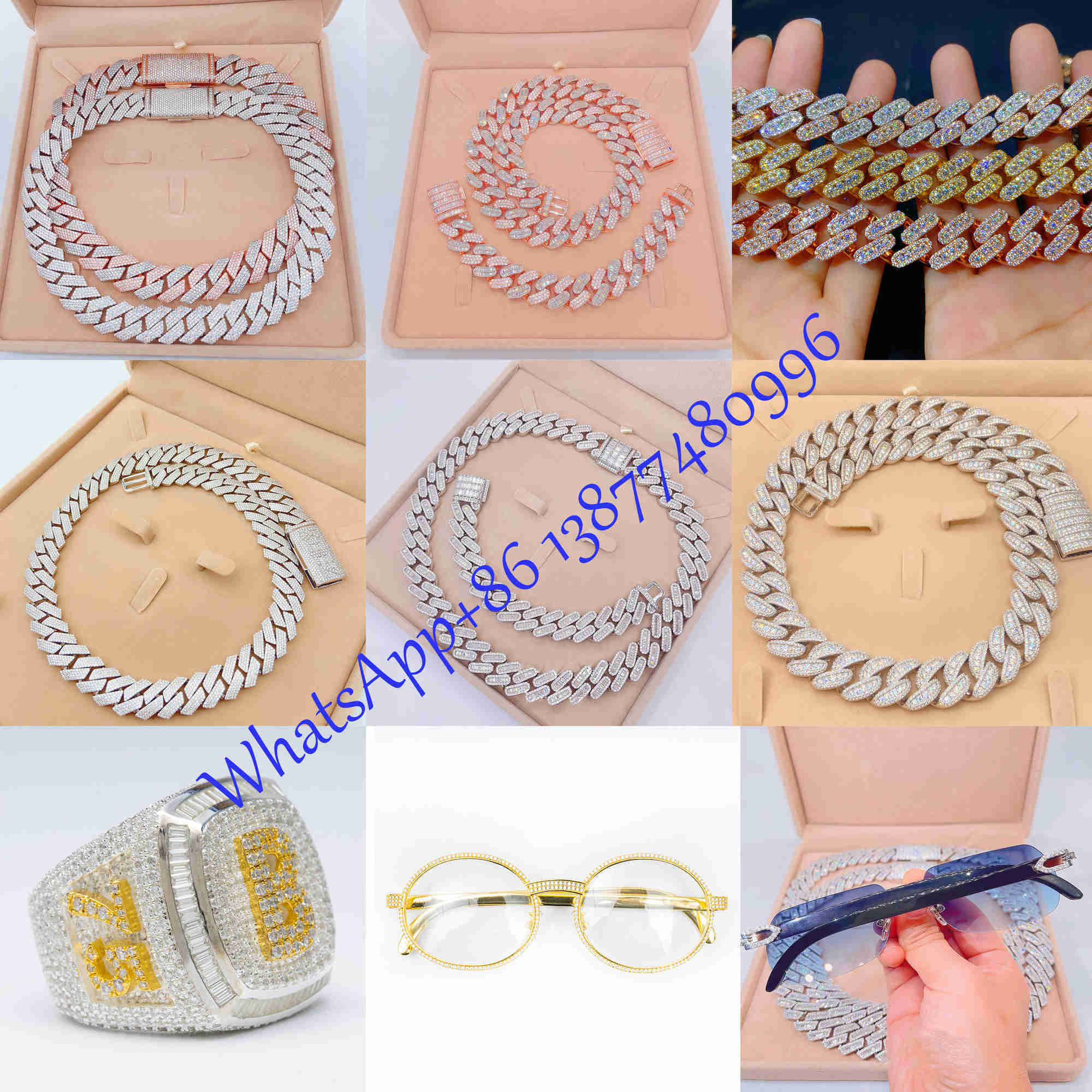 New Arrivals Moissanite Dia Sier Hip Hop Cuabn k Chain Jewelry Men Necklace