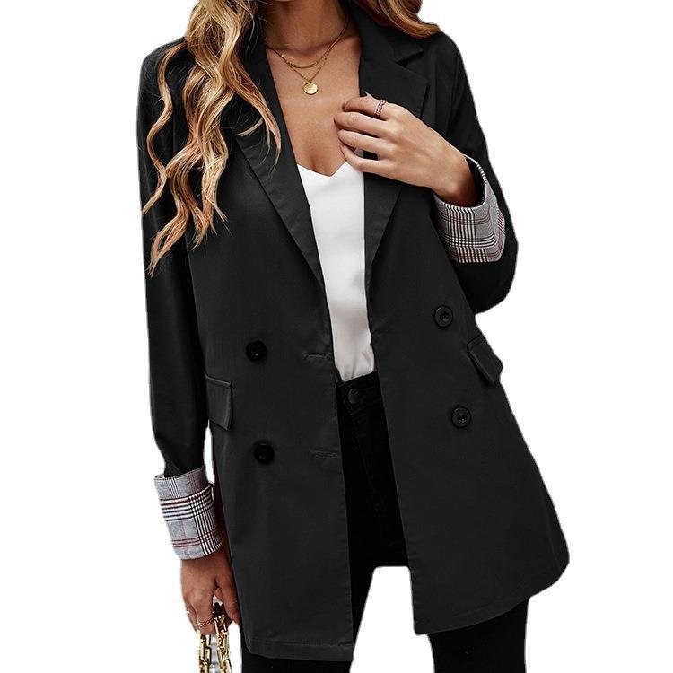 2023 Autumn/Winter New Style Stylish Loose fitting Suit Solid Neck Long Sleeve Mid length Coat Women