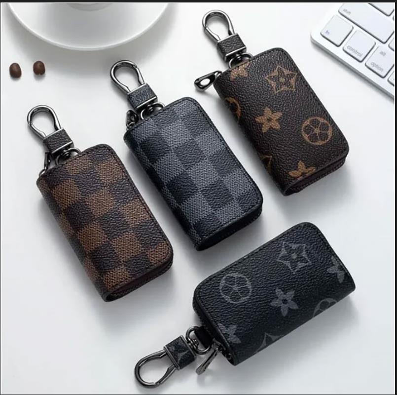 

PU Leather Bag Keychains Car Keys Holder Key Rings Black Plaid Brown Flower Pouches Pendant Keyrings Charms for Men and Women Gifts 4 colors.