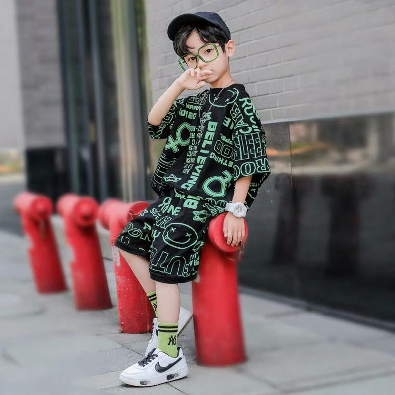 Clothing Sets Children Clothes Fashion Summer Baby teenage boy Boys hiphop korean Casual TShirt Shorts 2PcsSets 6 8 10 12 years 230506