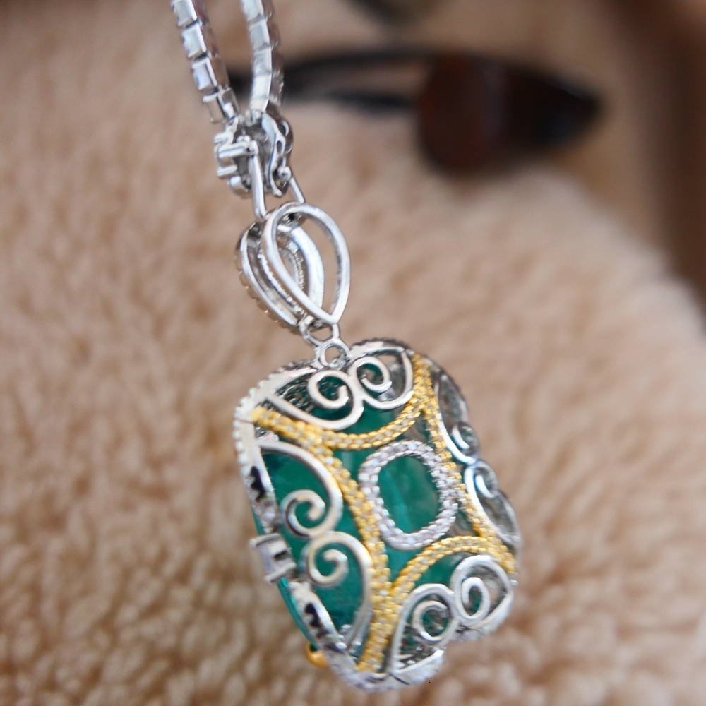 Pendant Necklaces KQDANCE Woman Lab Emerald Gemstone Gem For All match CZ Diamond Tennis Chain with Green Stone Wedding Jewelry 230506