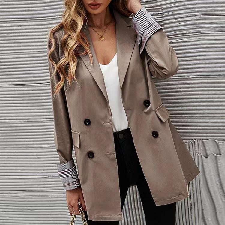 2023 Autumn/Winter New Style Stylish Loose fitting Suit Solid Neck Long Sleeve Mid length Coat Women