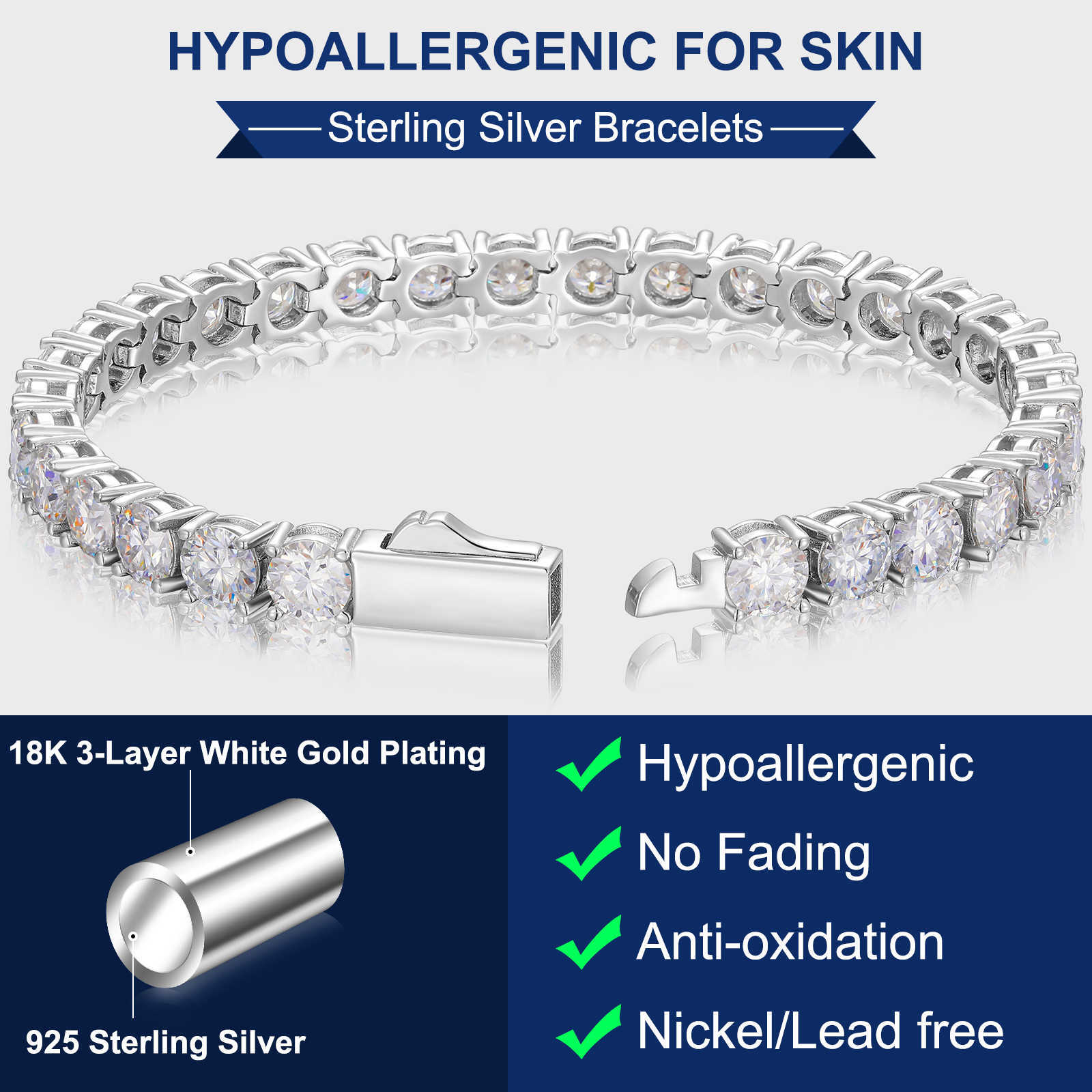 3mm-6mm 925 Sterling Silver VVS Moissanite Tennis Bracelet Pass Diamond Test Free Engraved Bling Mens Fine Jewelry For Women