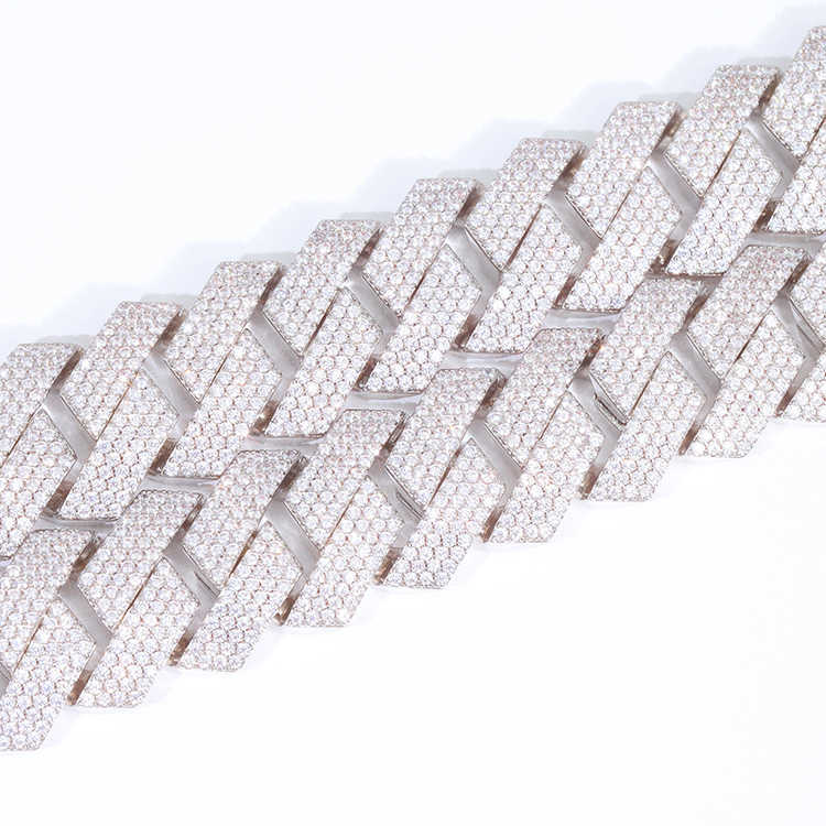 necklace moissanite chain Popular Heavy 4 Rows 20mm Width 925 Sterling Silver Diamond Hip Hop Cuban Link Bracelet