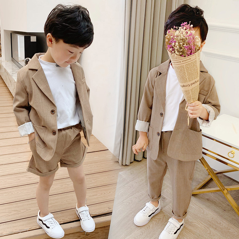 Suits Boys Girls Casual Hansome Set Children Spring Summer Blazer Pants shorts 2pcs Clothes Sets Kid Birthday Party Show Costume 230506