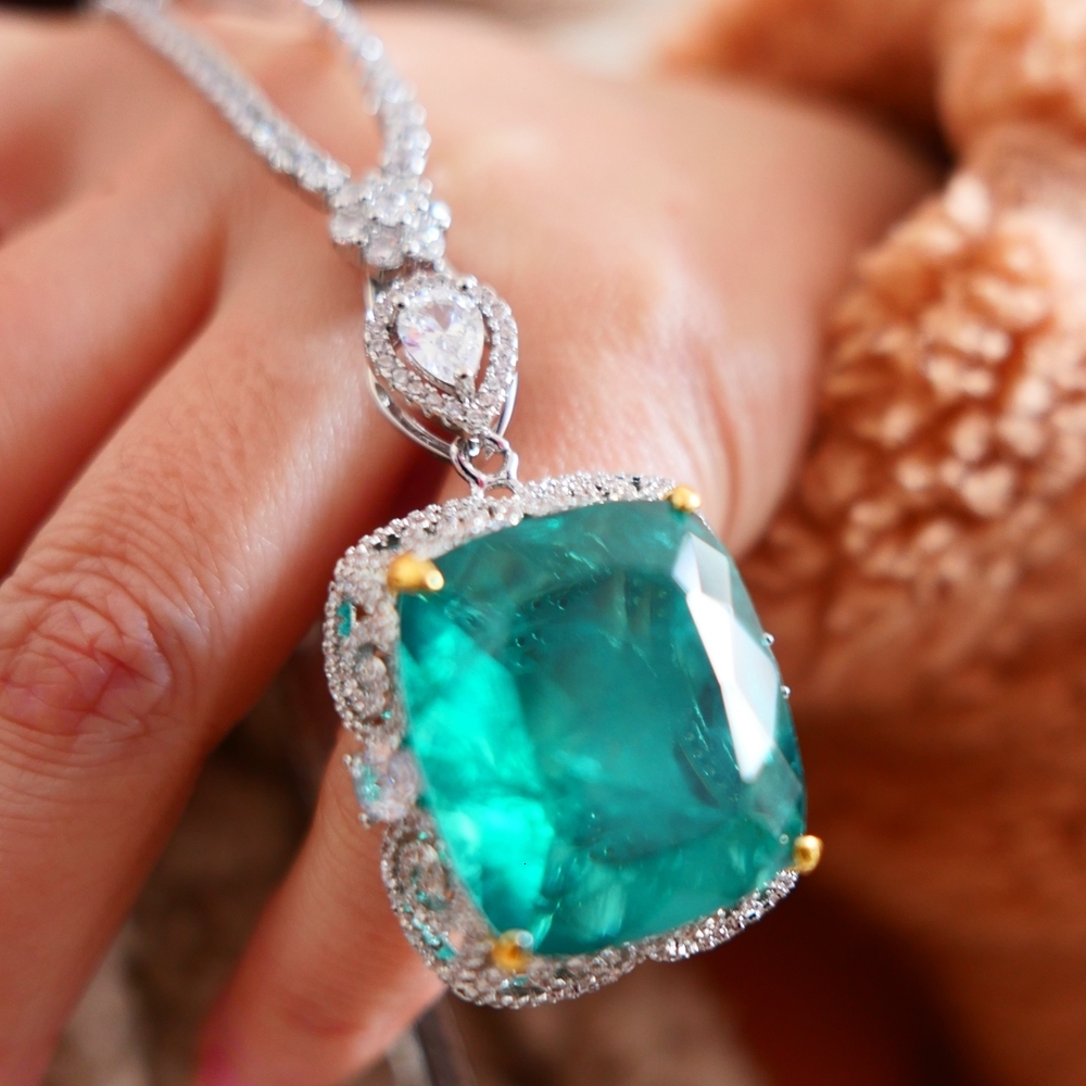Pendant Necklaces KQDANCE Woman Lab Emerald Gemstone Gem For All match CZ Diamond Tennis Chain with Green Stone Wedding Jewelry 230506