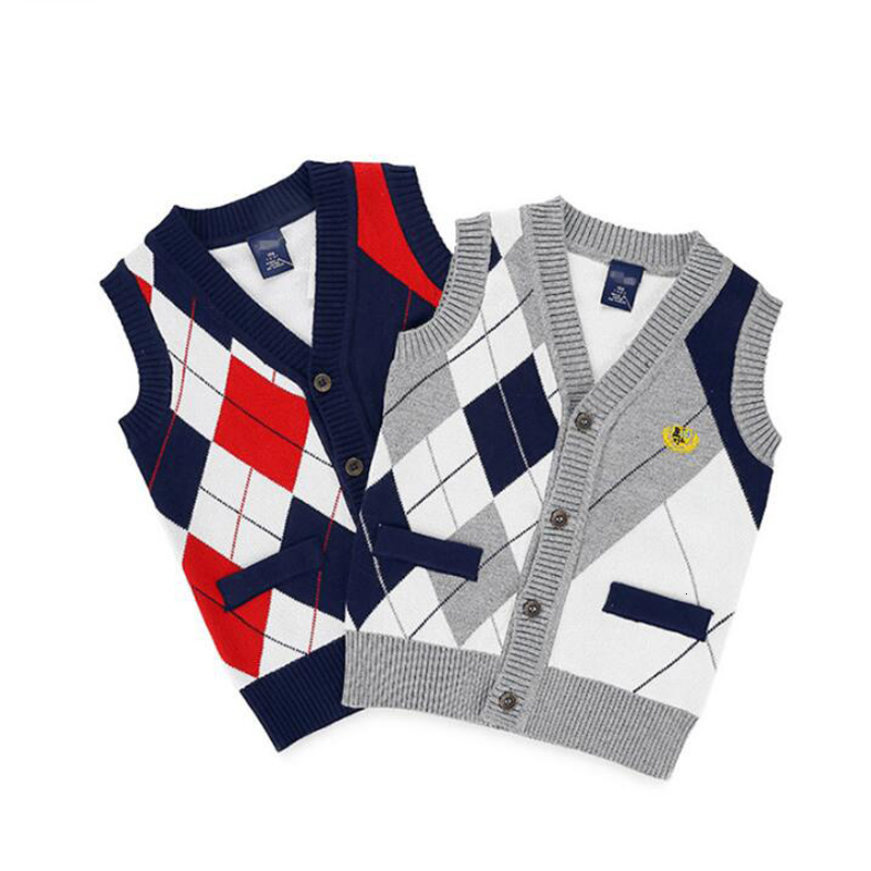 Cardigan 2023 Autumn Spring Kids Boy Sweater Vest Children Clothing Plaid Stitching Coat Baby Cotton thick top Boys 230506