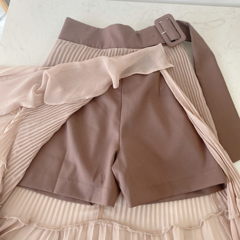 Skirts Kuzuwata Irregular Pleated Ruffles High Waist Belt Early Spring Jupes Japanese Plaid Mujer Faldas with Safety Shorts 230506