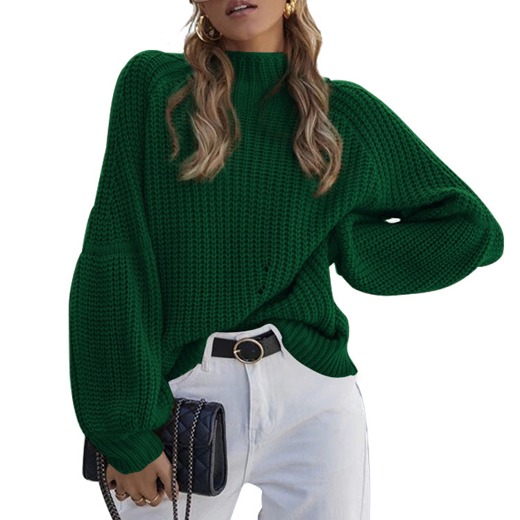 2023 European and American Autumn and Winter New Loose Half High Neck Knit Solid Color High Neck Sweater for Women