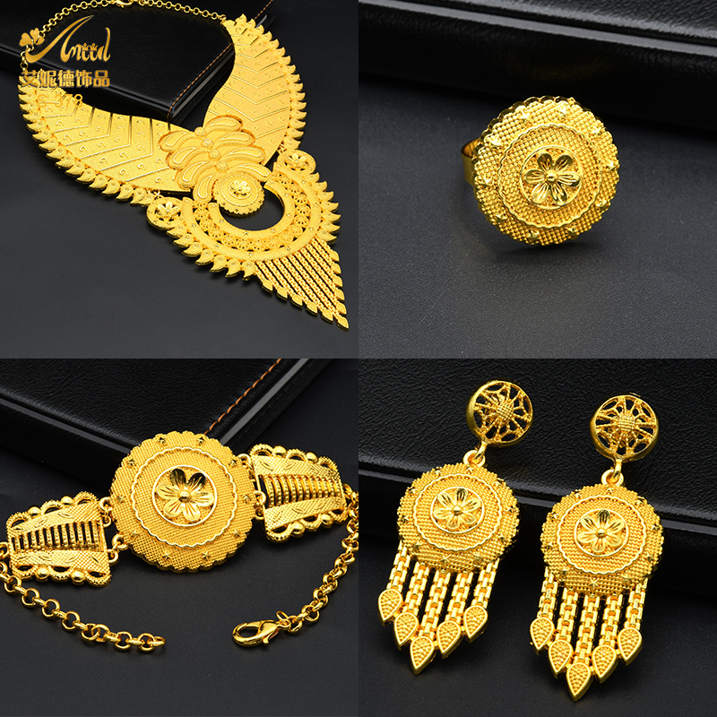 Pendant Necklaces ANIID Indian Big Plated Gold Jewelry Women Sets Dubai African Party Bridal Wedding Gifts Arabic 230506