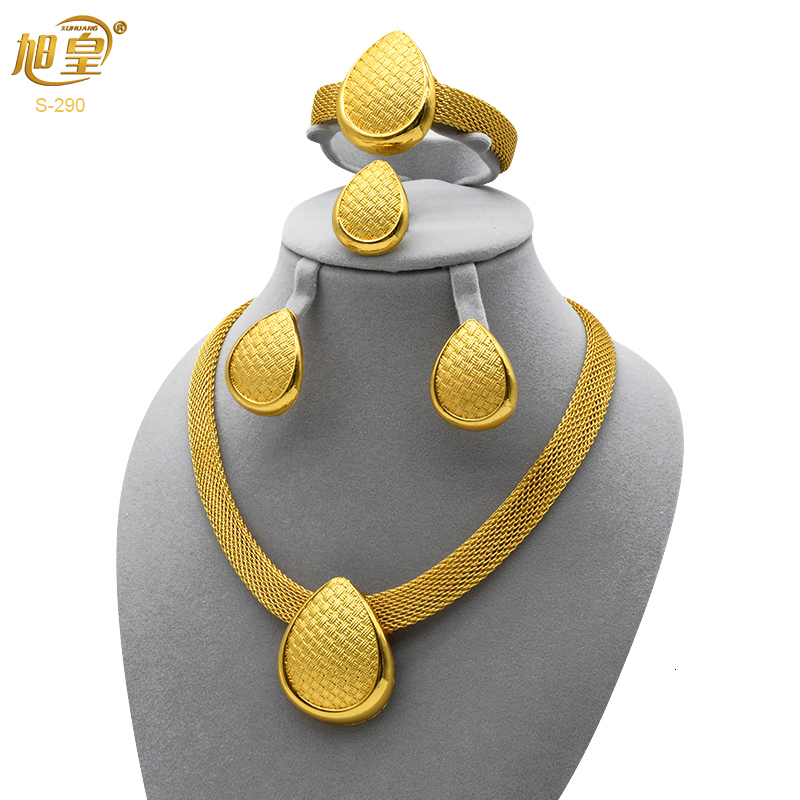 Pendant Necklaces XUHUANG African Bracelets Earing Sets Nigerian Wedding Jewelry Ethiopian Gold Colour Necklace Jewellery Gifts 230506