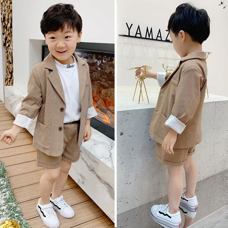 Suits Boys Girls Casual Hansome Set Children Spring Summer Blazer Pants shorts 2pcs Clothes Sets Kid Birthday Party Show Costume 230506