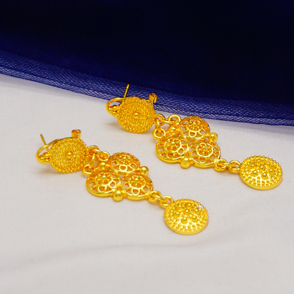 Pendant Necklaces Arabic Dubai Jewelry Set for Women Earrings Ethiopian African Long Chain Gold Color Necklace Wedding Bridal Gift 230506