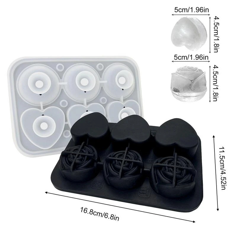 4/6 Cavity Rose Ice Cube Tray Heart Shape Silicone Ice Mold Jelly Pudding Ice Cream Mold Ice Ball Maker For Whiskey Cocktails Soda