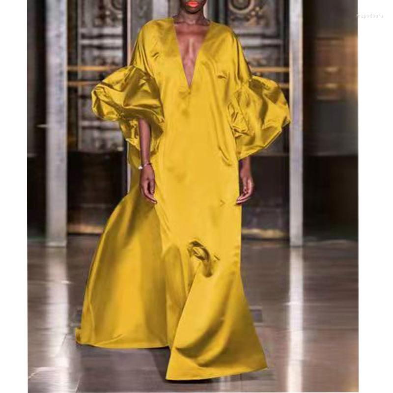 Casual Dresses EWSFV 2023 Fashion Design Women Sexy Lotus Leaf Sleeve V Neck Party Trend Sense Long Dress