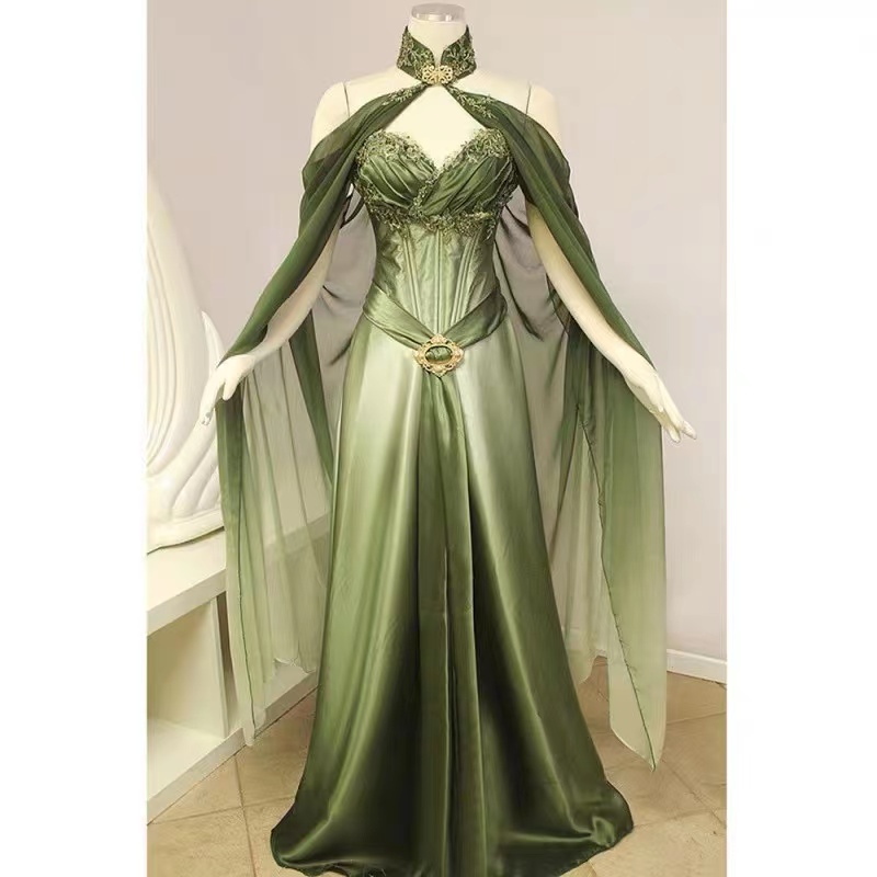 Fantasy Elves Victorian Prom Dresses With Wrap Sage Green Long Retro Evening Party Gowns Lace Appliques Corset Masquerade Special Occasion Dress For W