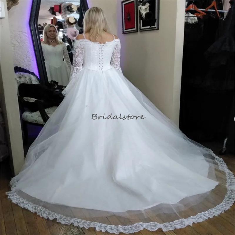 Stunning White Gothic Wedding Dress Corset Top Lace Up Boho Civil Greek Bridal Dresses Queen Flare Sleeves Korean Classic Bride Sexy Outdoor vestidos 