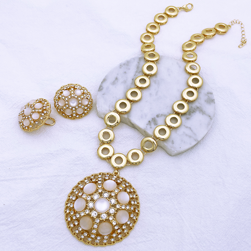 Pendant Necklaces Jewelry Sets For Women Blue Opal Italian 18K Gold Plated Necklace Set ensemble de bijoux 230506