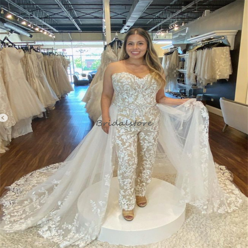 Luxury Jumpsuit Wedding Dress 2023 Overskirt Lace Boho Stunning Bridal Dresses Sweetheart Civil Country Rustic Plus Size Bride vestidos de novia robe 