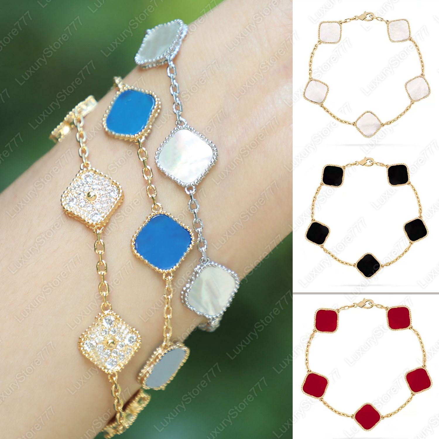 Designer Bracelet Clover Bracelet High Quality 19 Styles Classic 4/Four Leaf Clover Charm Bracelets Bangle Chain 18K Gold Agate Shell Women Wedding Gift
Designer Bracelet Clover Bracelet High Quality 19 Styles Classic 4/Four Leaf Clover Charm Bracelets Bangle Chain 18K Gold Agate Shell Women Wedding Gift