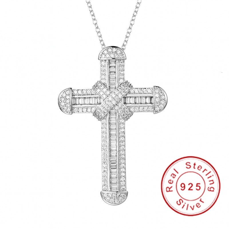 Pendant Necklaces 925 Silver Exquisite Bible Jesus Cross Necklace for women men Crucifix Charm Simulated Platinum Diamond Jewelry N028 230506