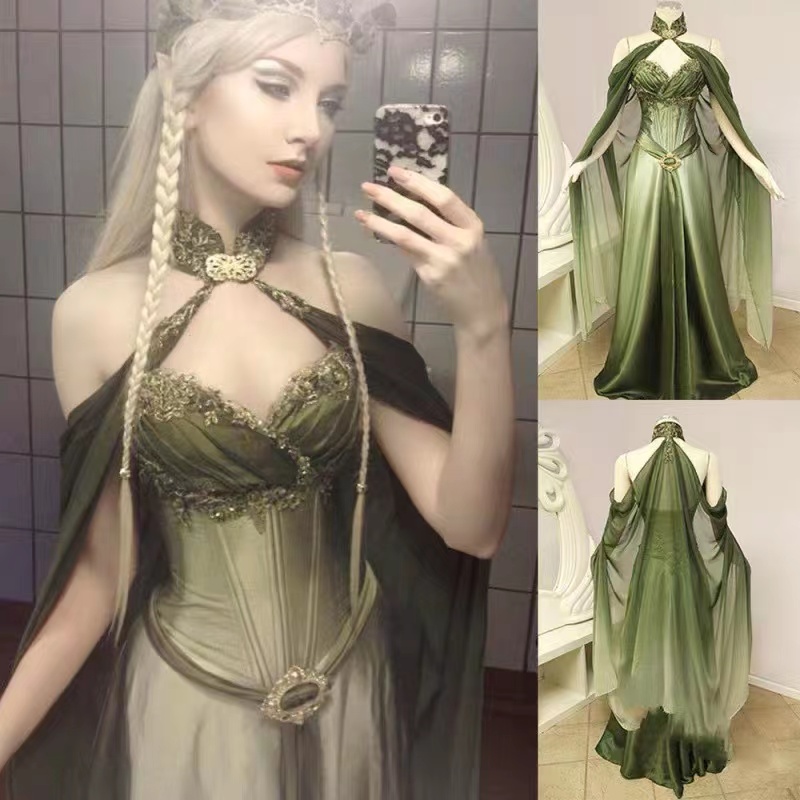 Fantasy Elves Victorian Prom Dresses With Wrap Sage Green Long Retro Evening Party Gowns Lace Appliques Corset Masquerade Special Occasion Dress For W