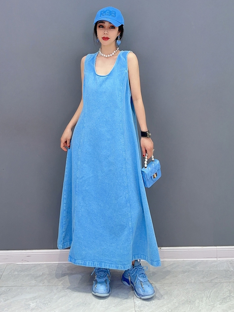 Two Piece Dress SHENGPALAE 2 Set Korean Fashion Denim Coat Top And Sleeveless Casual Loose Women Clothes 2023 Spring 5R1830 230506