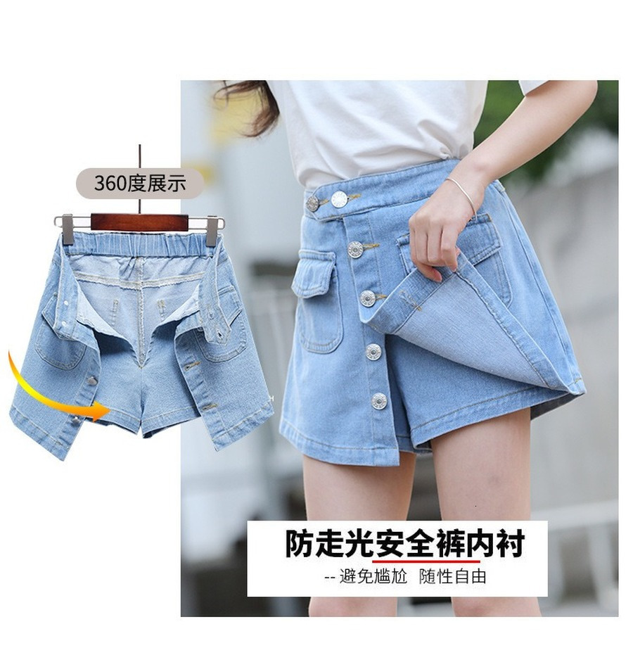 Shorts Botton Skirt for Kid Girls Summer Denim Children Solid Cotton Jean Girl Teenage with pocket 230506