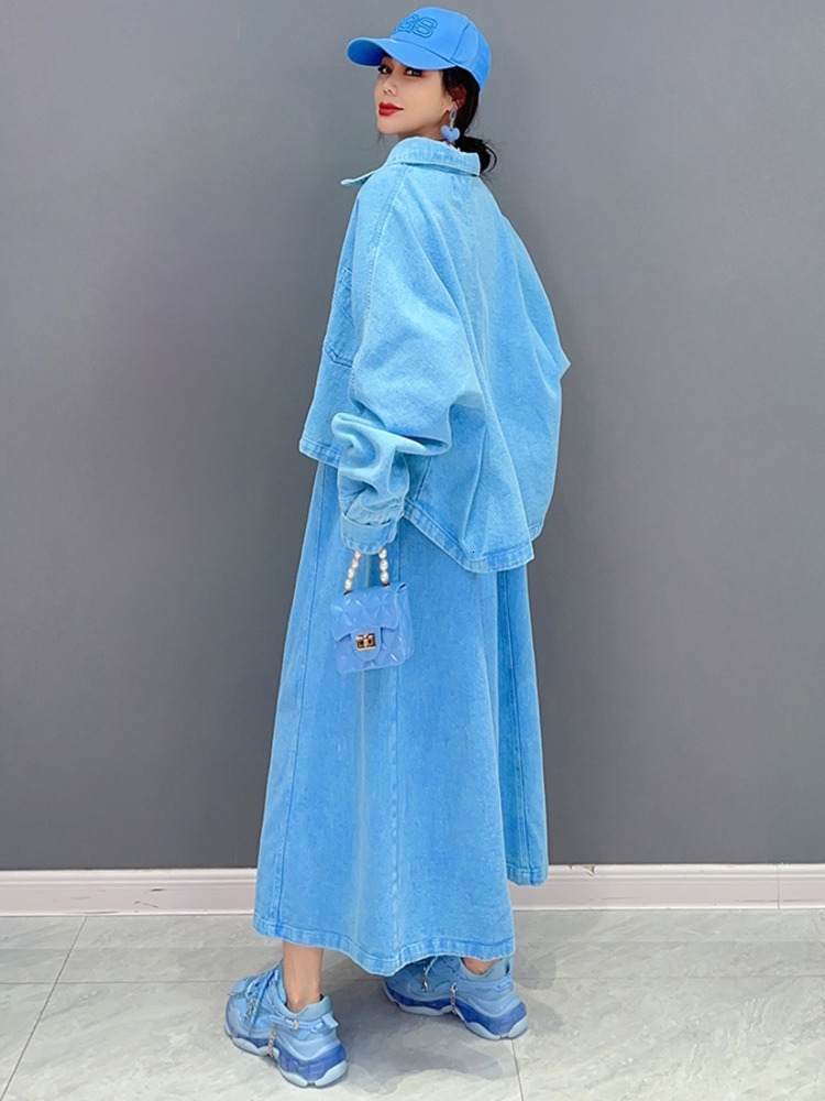 Two Piece Dress SHENGPALAE 2 Set Korean Fashion Denim Coat Top And Sleeveless Casual Loose Women Clothes 2023 Spring 5R1830 230506