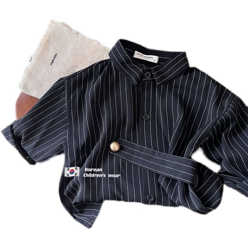 Clothing Sets Sweet Mom Children s Shirt Spring Boys and Girls Personality Striped Baby Oblique Buckle Thin Coat Fashion 230506