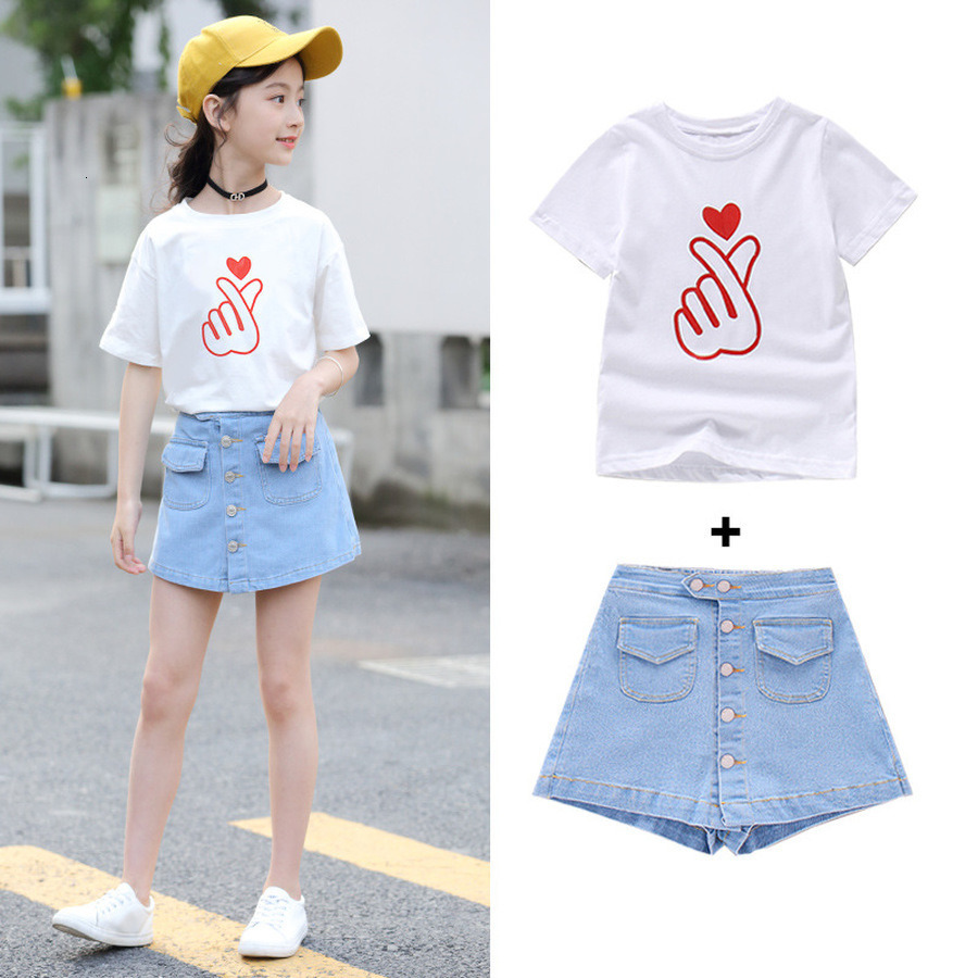 Shorts Botton Skirt for Kid Girls Summer Denim Children Solid Cotton Jean Girl Teenage with pocket 230506