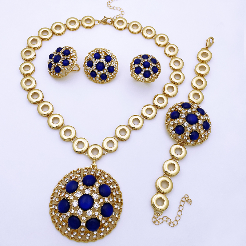 Pendant Necklaces Jewelry Sets For Women Blue Opal Italian 18K Gold Plated Necklace Set ensemble de bijoux 230506